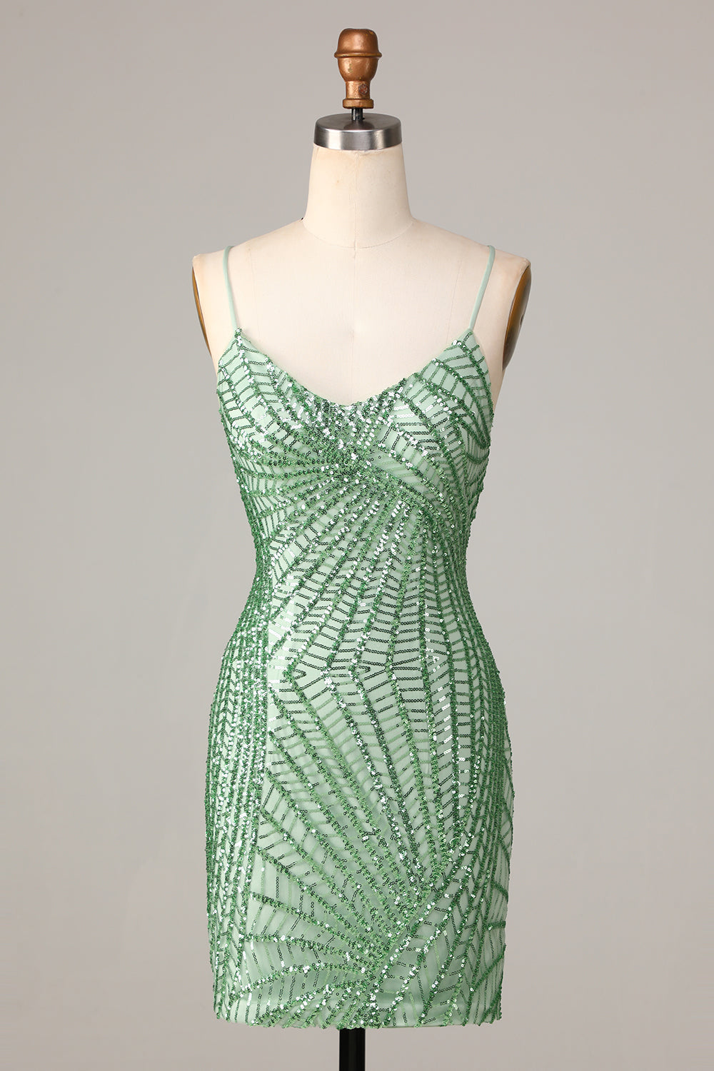 Club Chic Sheath Spaghetti Straps Gröna paljetter Kort Homecoming Klänning med Criss Cross Back