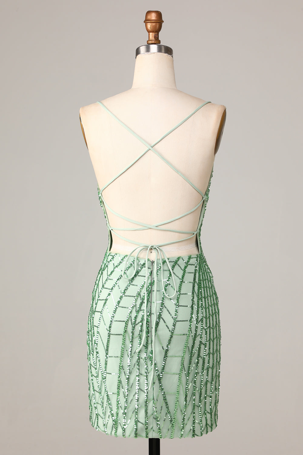 Club Chic Sheath Spaghetti Straps Gröna paljetter Kort Homecoming Klänning med Criss Cross Back