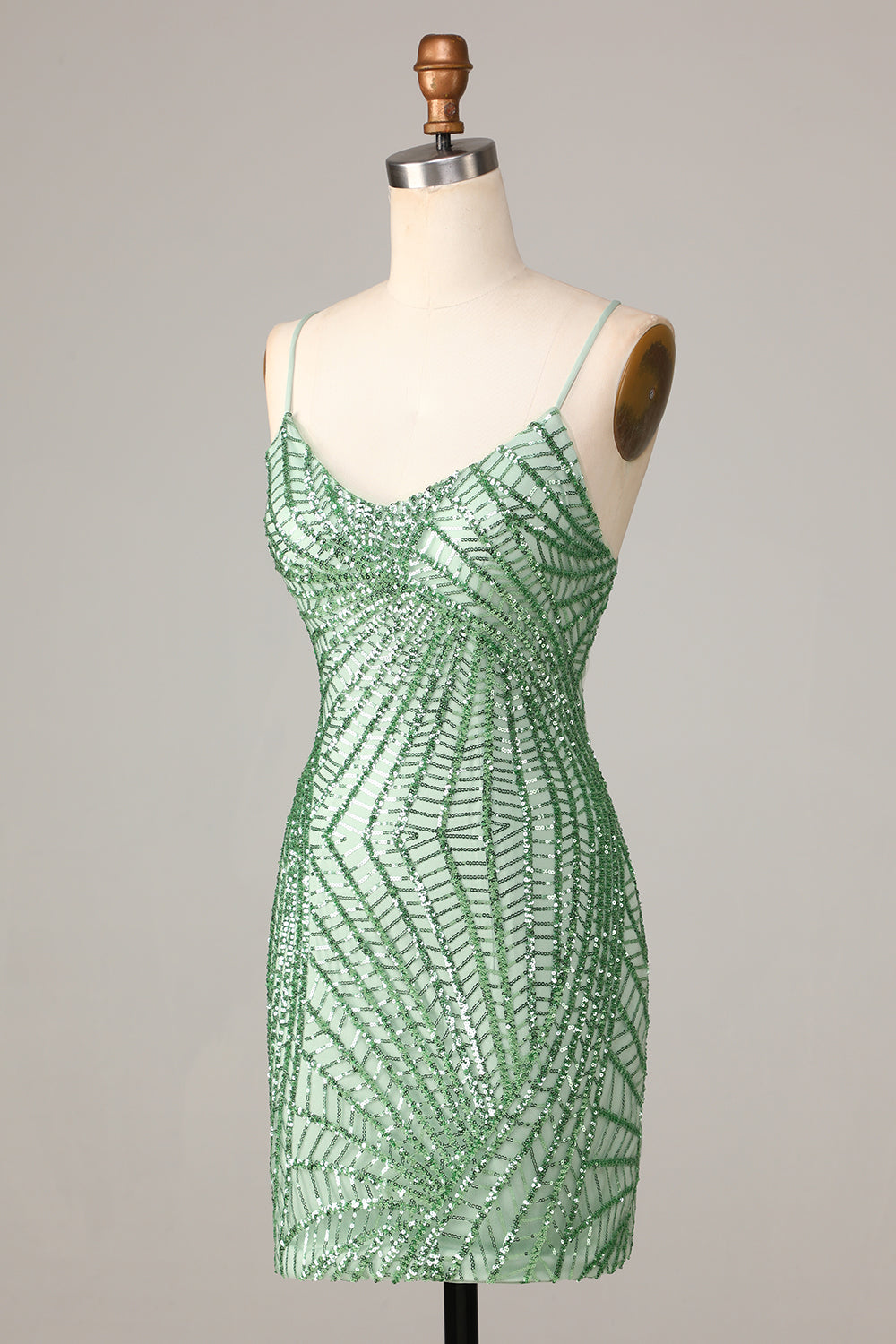 Club Chic Sheath Spaghetti Straps Gröna paljetter Kort Homecoming Klänning med Criss Cross Back