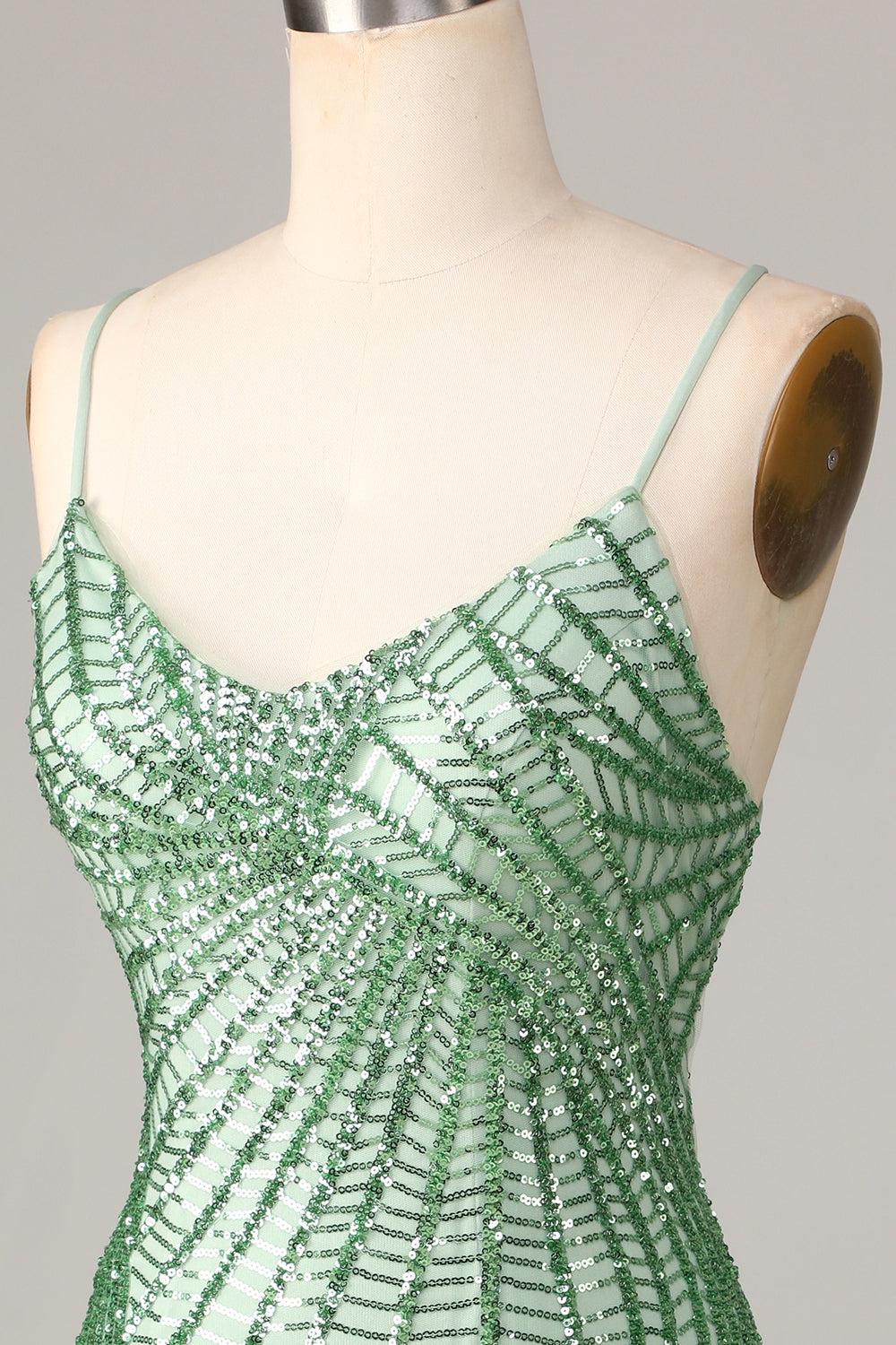 Club Chic Sheath Spaghetti Straps Gröna paljetter Kort Homecoming Klänning med Criss Cross Back