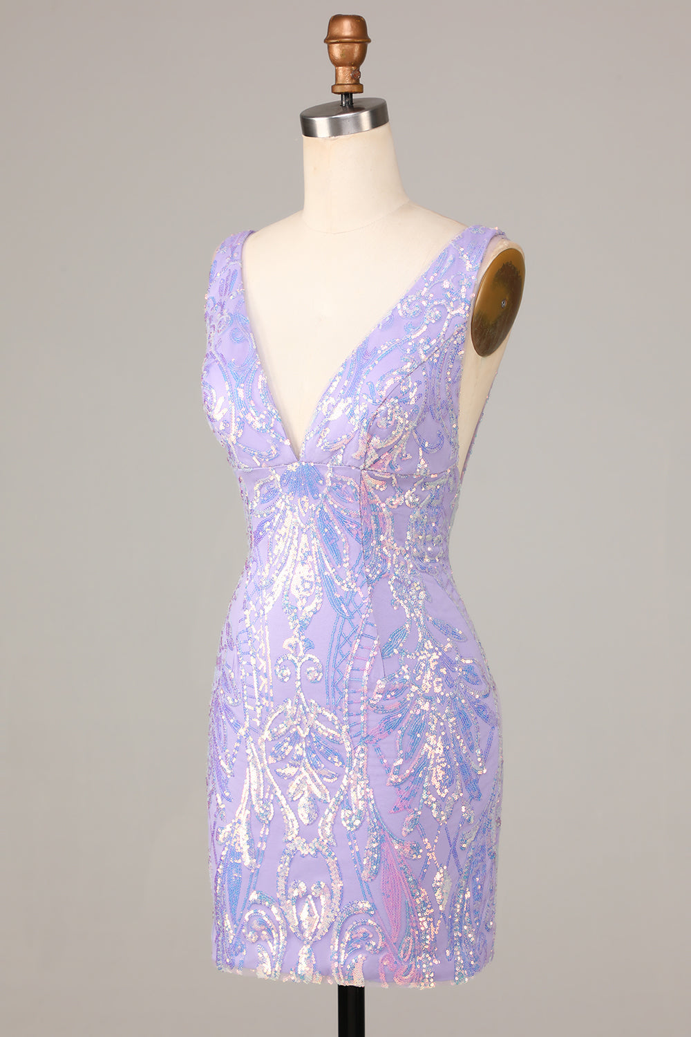 Lost In Your Eyes Bodycon V-ringning Lila Paljetter Kort Homecoming Klänning