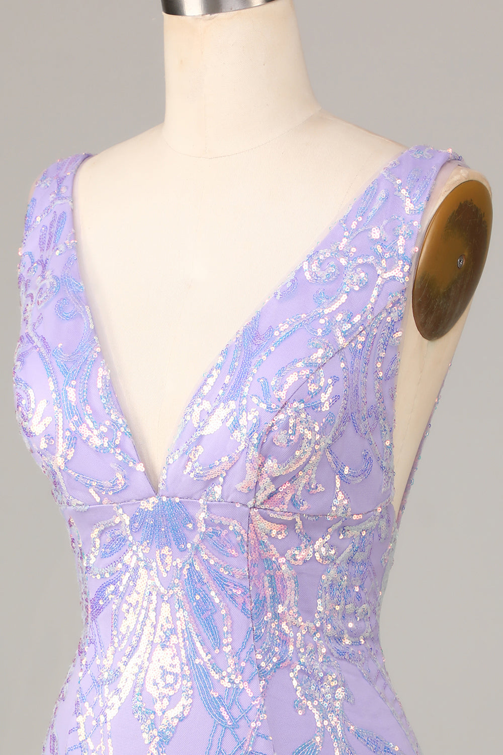 Lost In Your Eyes Bodycon V-ringning Lila Paljetter Kort Homecoming Klänning