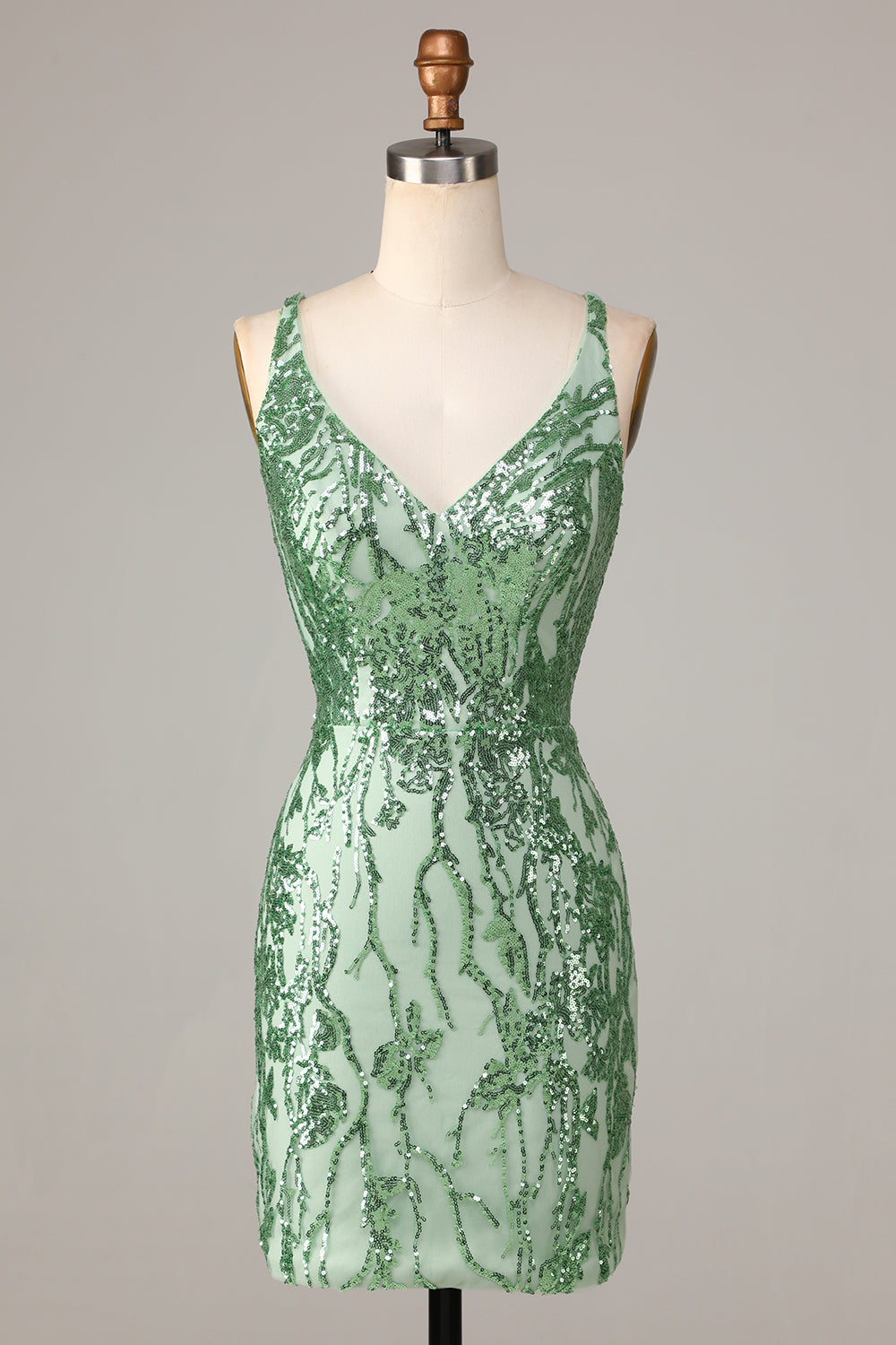 Gör Magic Sheath V-Neck Green Paljetter Kort Homecoming Klänning med rygglös