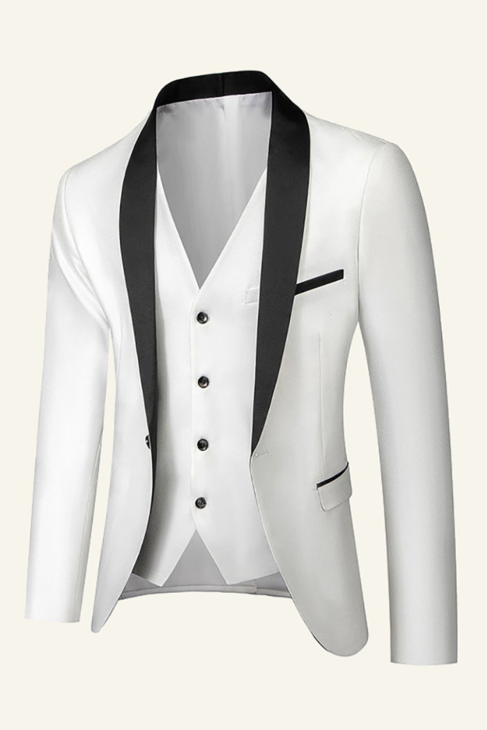 Mörkblå sjal Lapel 3 Piece Bröllopsdräkter för män