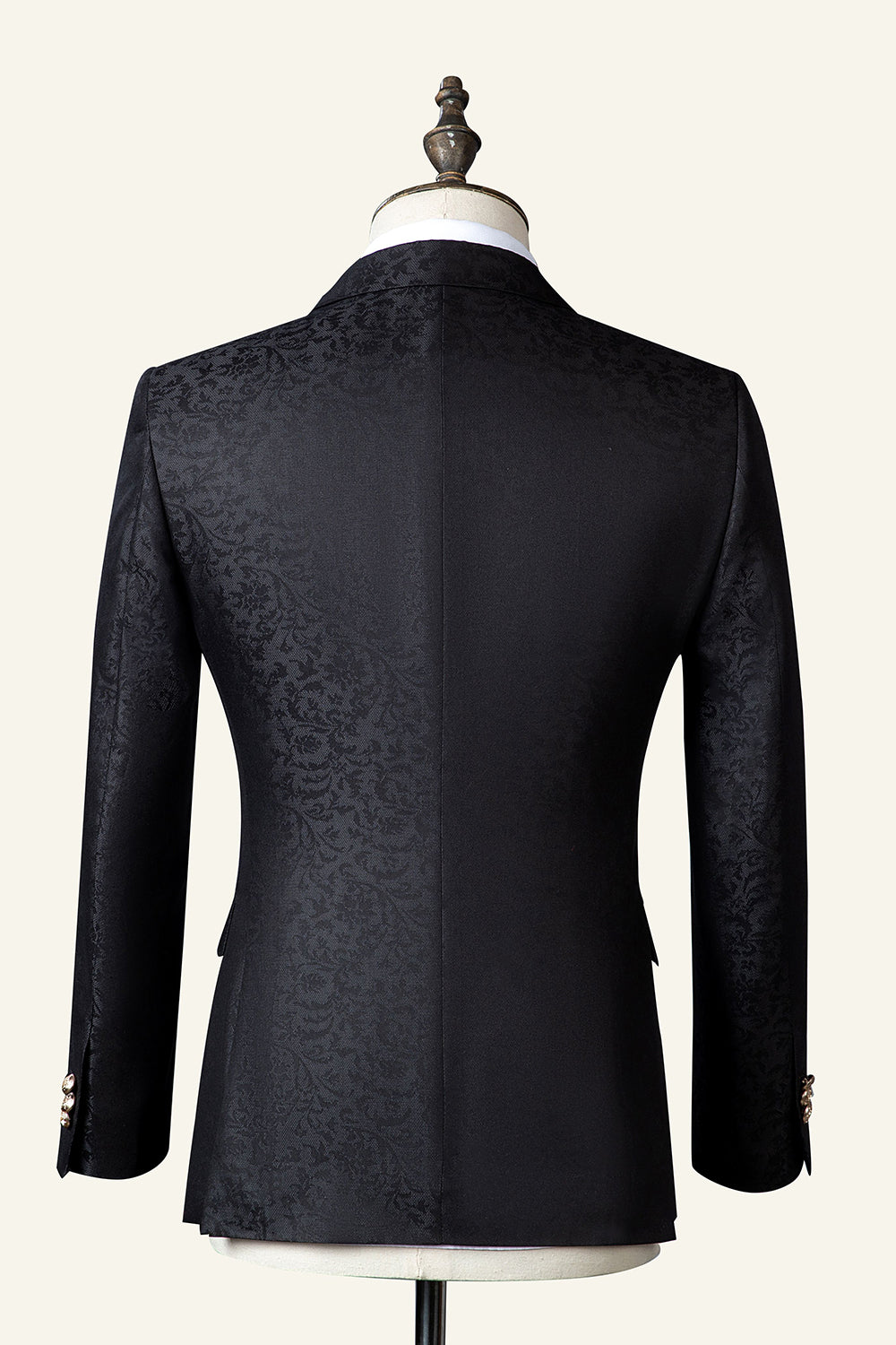 Svart Jacquard dubbelknäppt 3-delad herrdräkt
