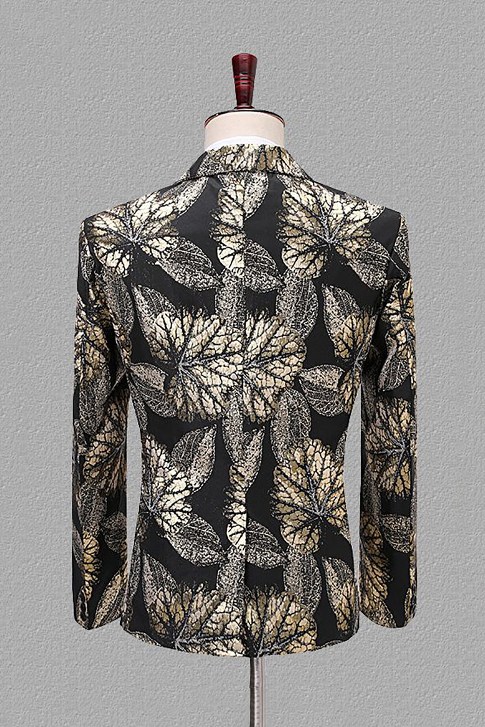 Svart och gyllene hakad lapel jacquard herrkavaj