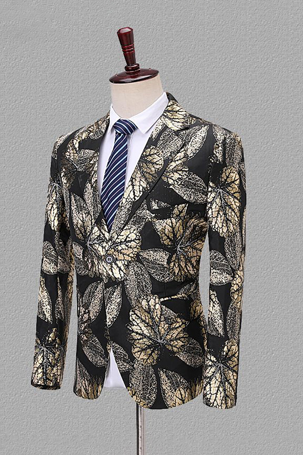 Svart och gyllene hakad lapel jacquard herrkavaj