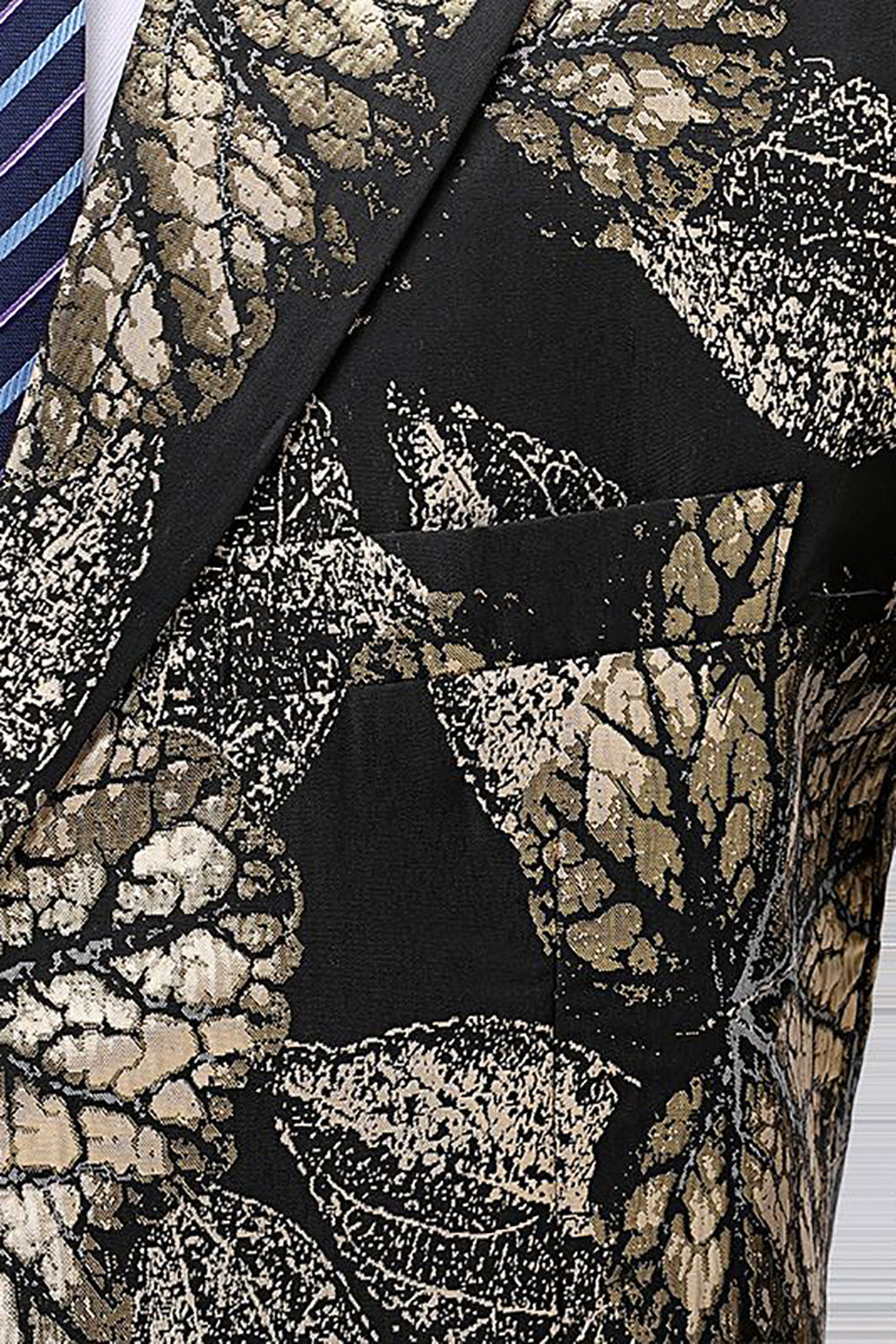 Svart och gyllene hakad lapel jacquard herrkavaj