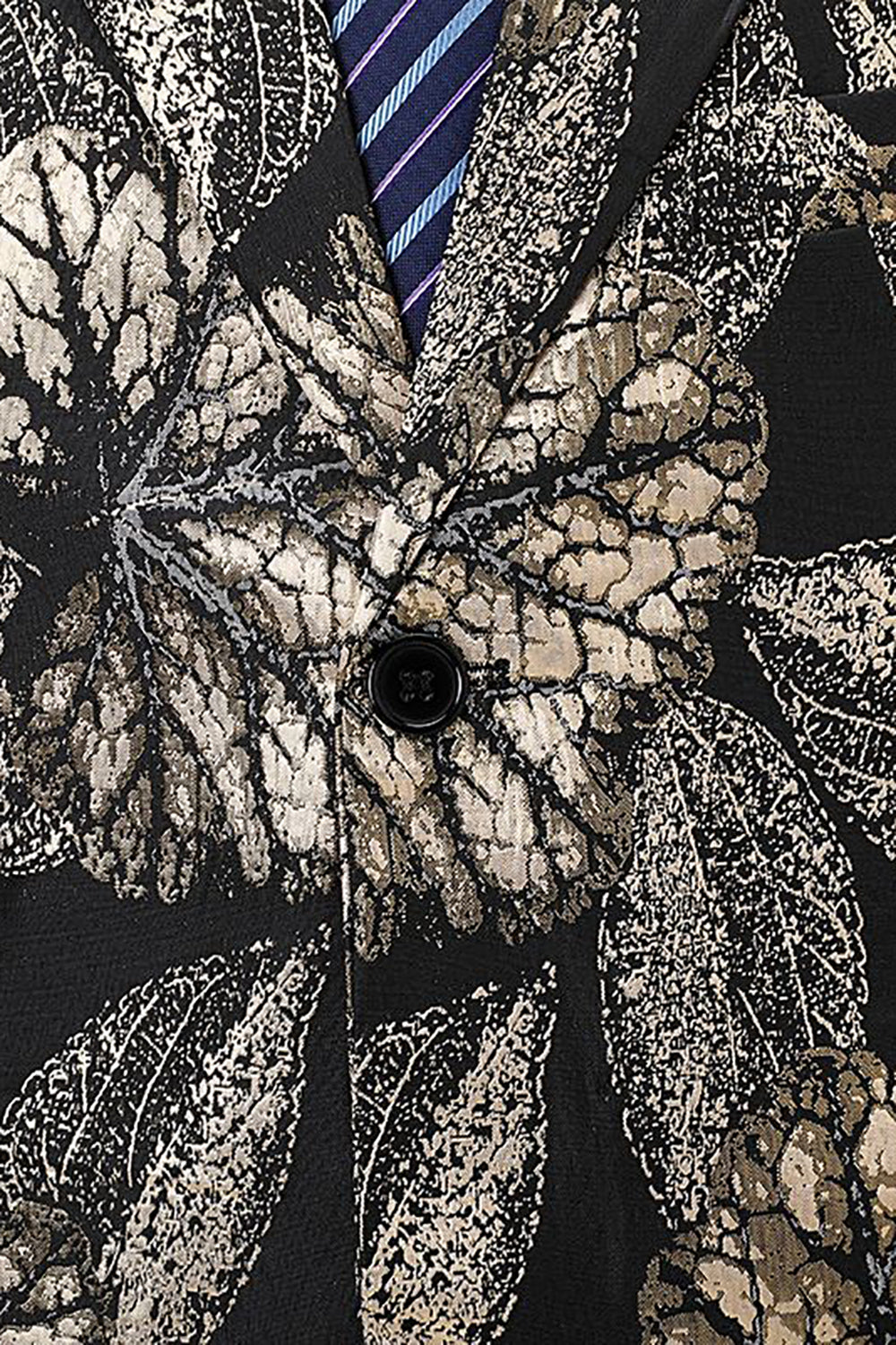 Svart och gyllene hakad lapel jacquard herrkavaj