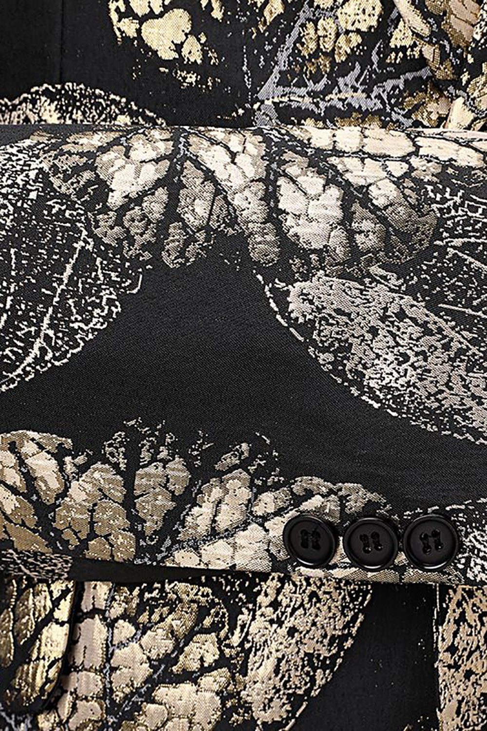 Svart och gyllene hakad lapel jacquard herrkavaj