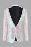 Sparkly White Paljetter Peak Lapel Mäns Prom Blazer