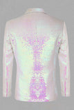 Sparkly White Paljetter Peak Lapel Mäns Prom Blazer