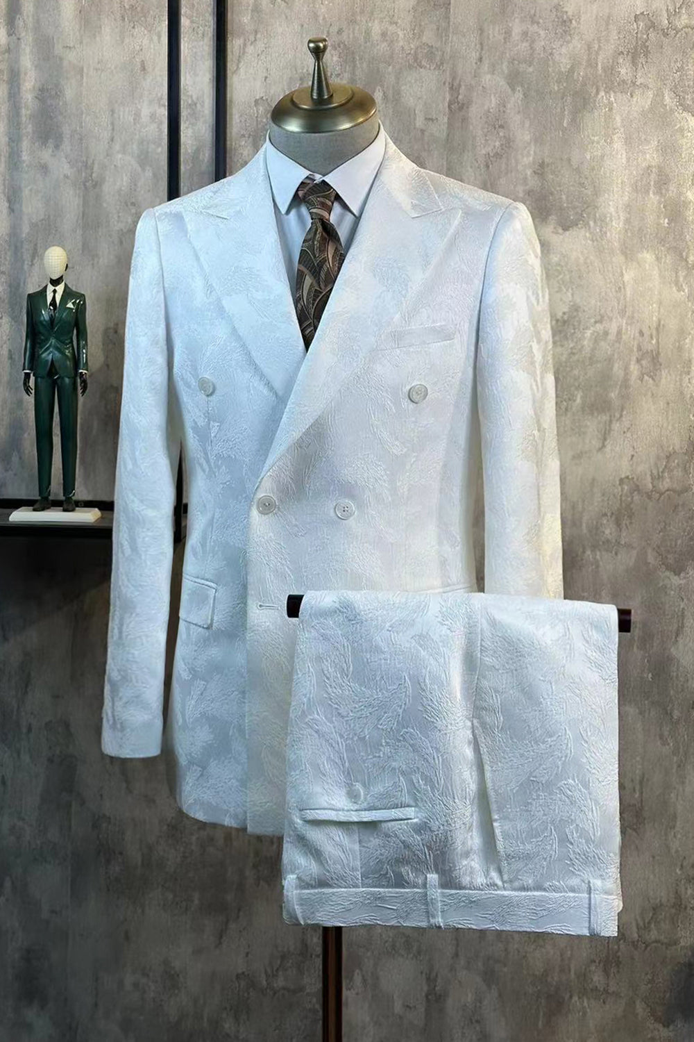 Vit Peak Slag Jacquard 2-delade herrdräkter