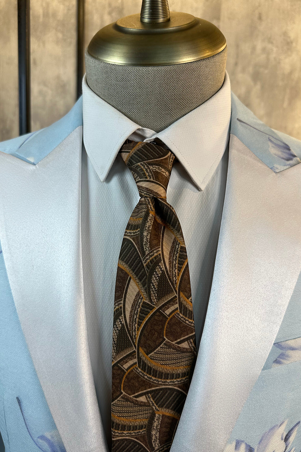 Ljusblå Blommig Toppkavaj 2-delad Herrdräkt