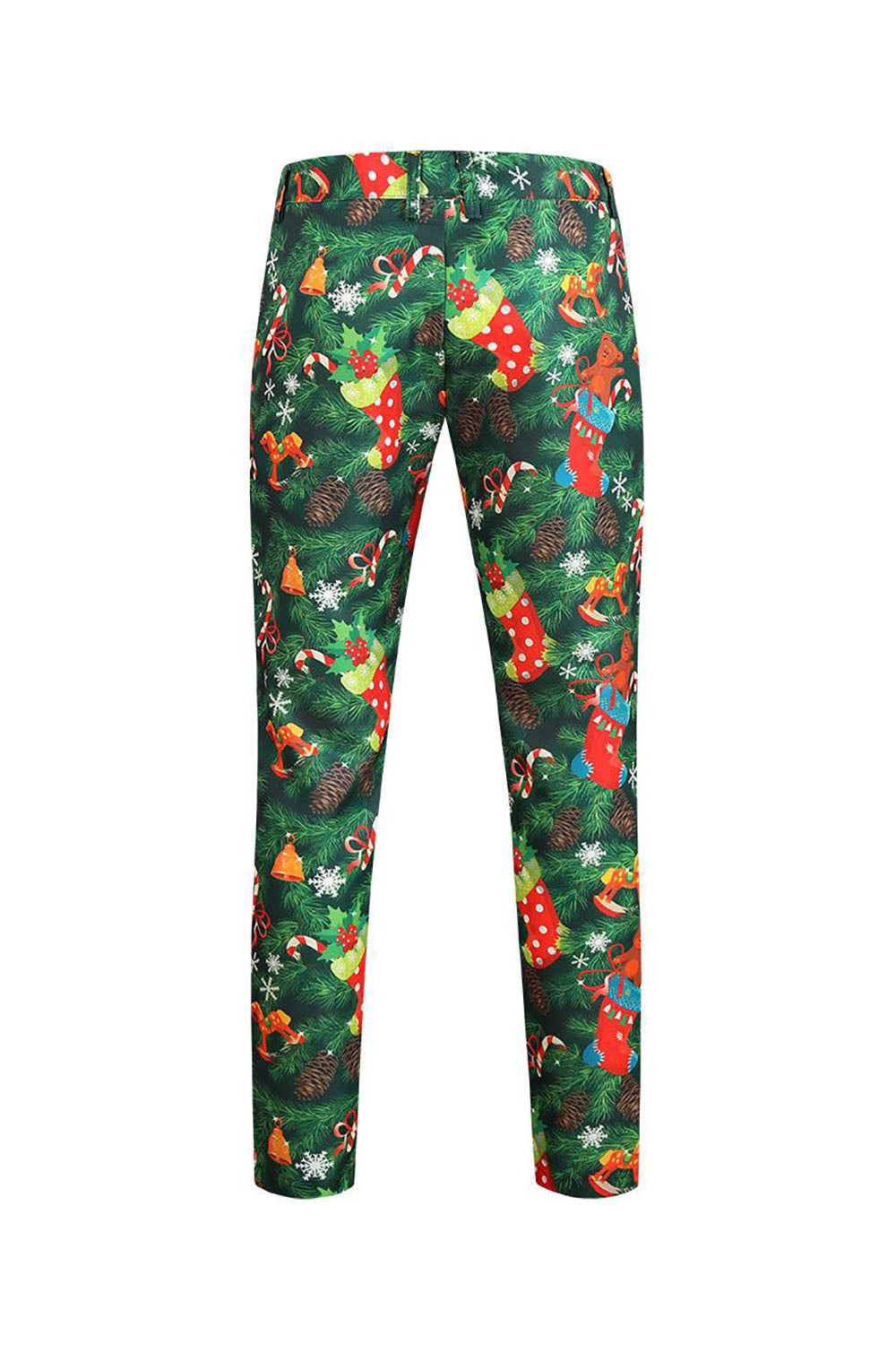 Grön Tryckt 3 Delad Notched Kavajslag Jul Kostymer för män