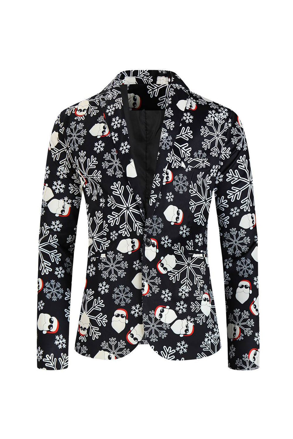 Mäns svarta jultryckta 3-delade partydräkter med en knapp