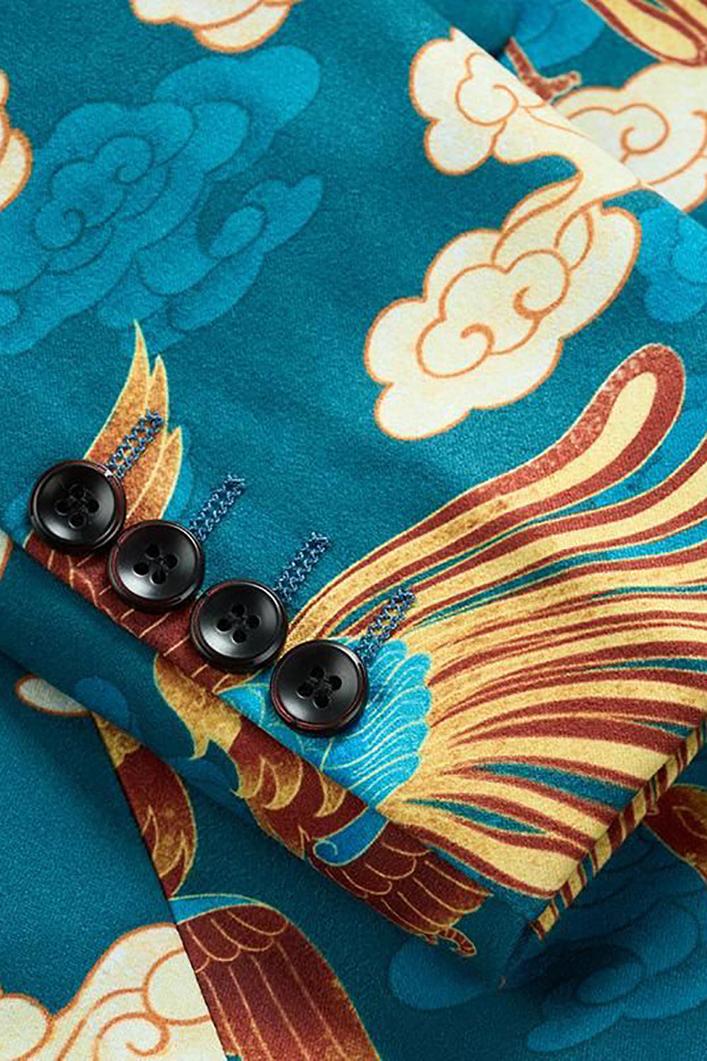 Blå Crane Jacquard Notched Kavajslag Män Kavaj