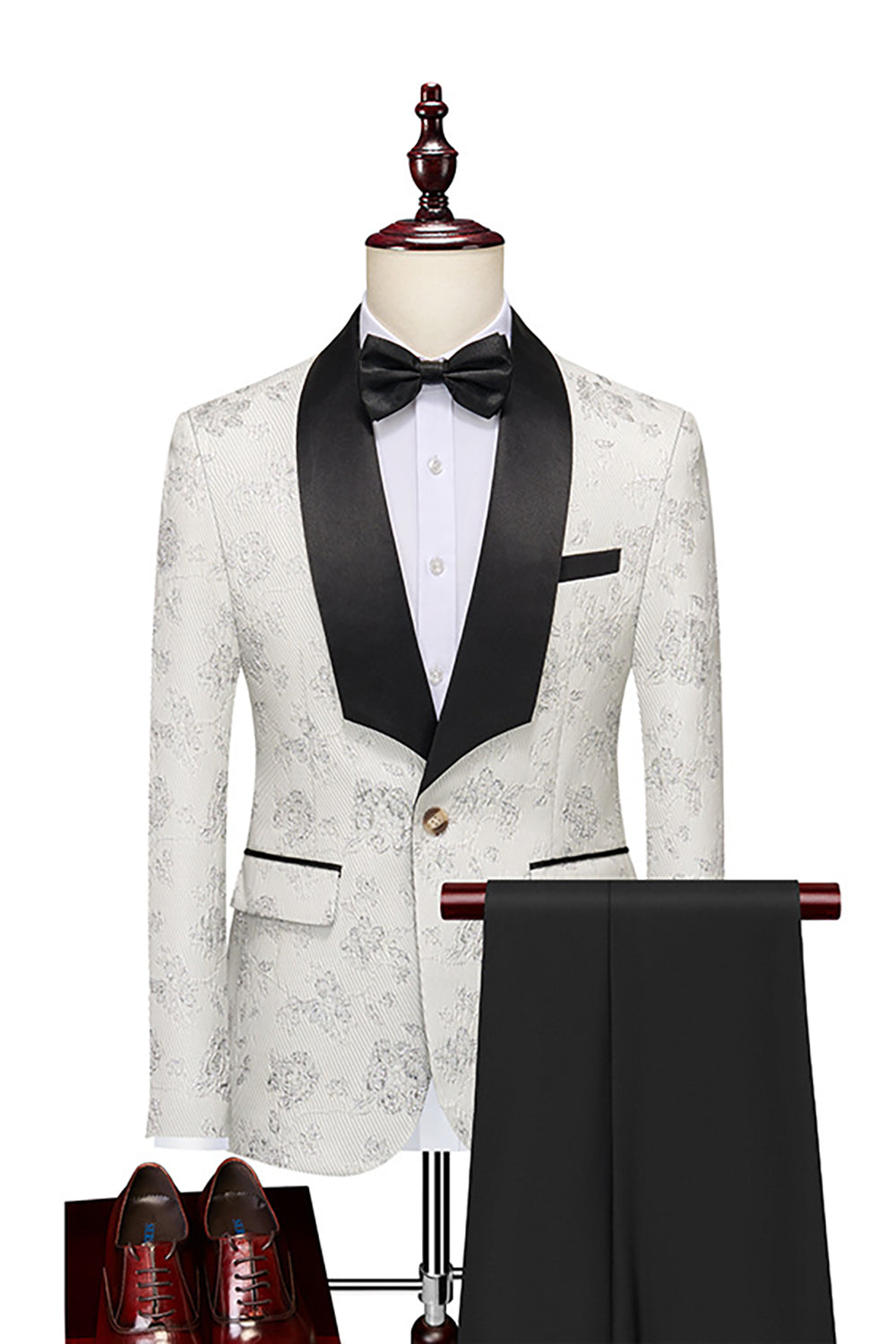 Royal Blå Sjal Kavajslag Jacquard 2 Delar Män Kostymer