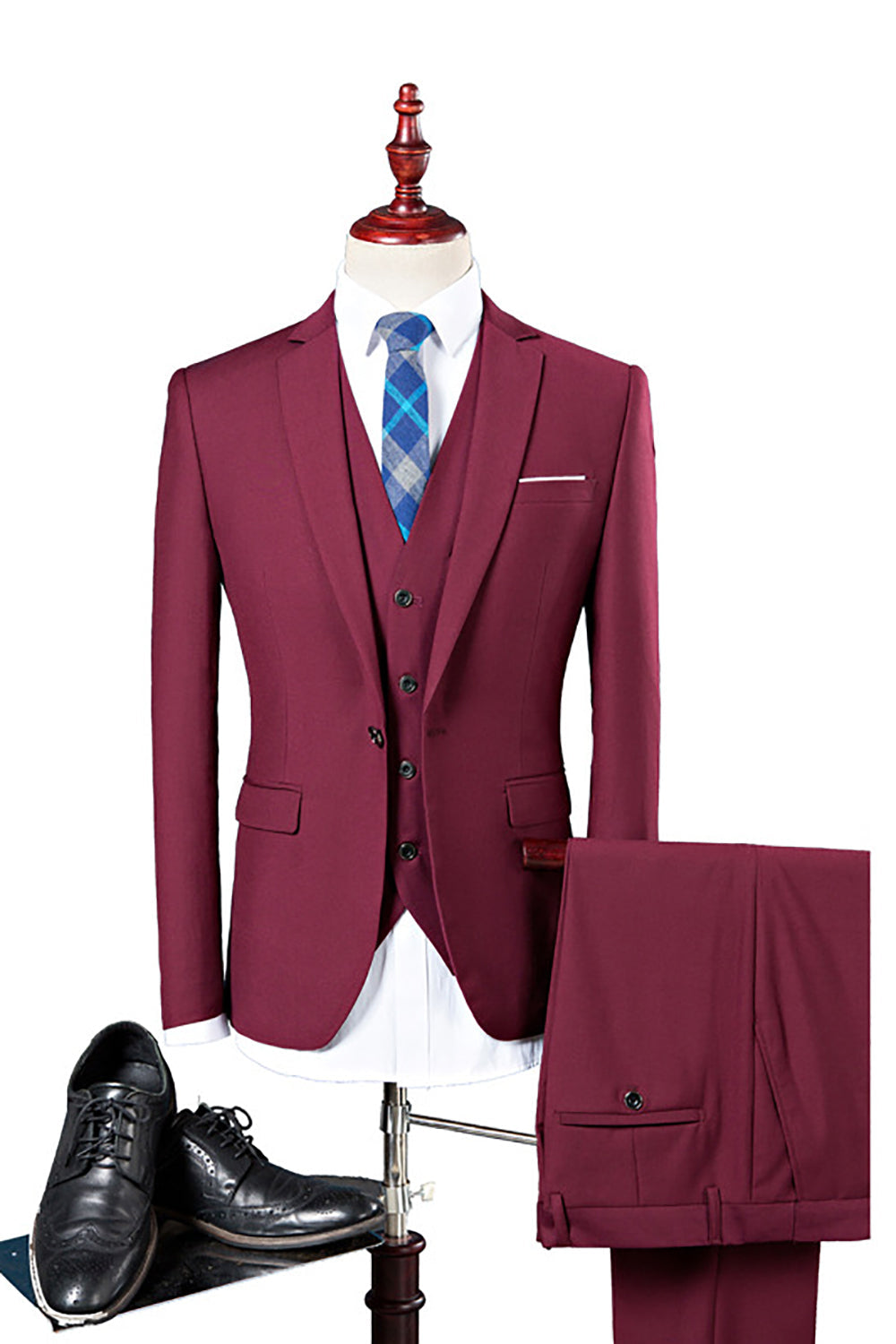 Marinblå 3 Stycken Slim Fit Kostym Herr