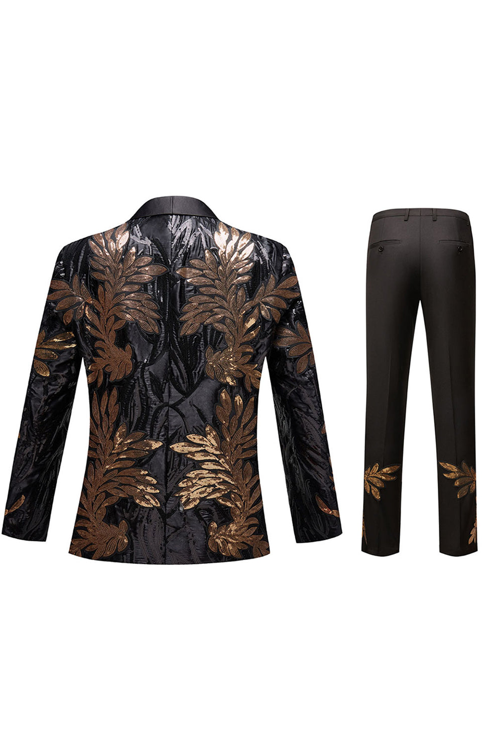 Svart Och Guld Jacquard Paljetter 2-Delade Kostym Herr