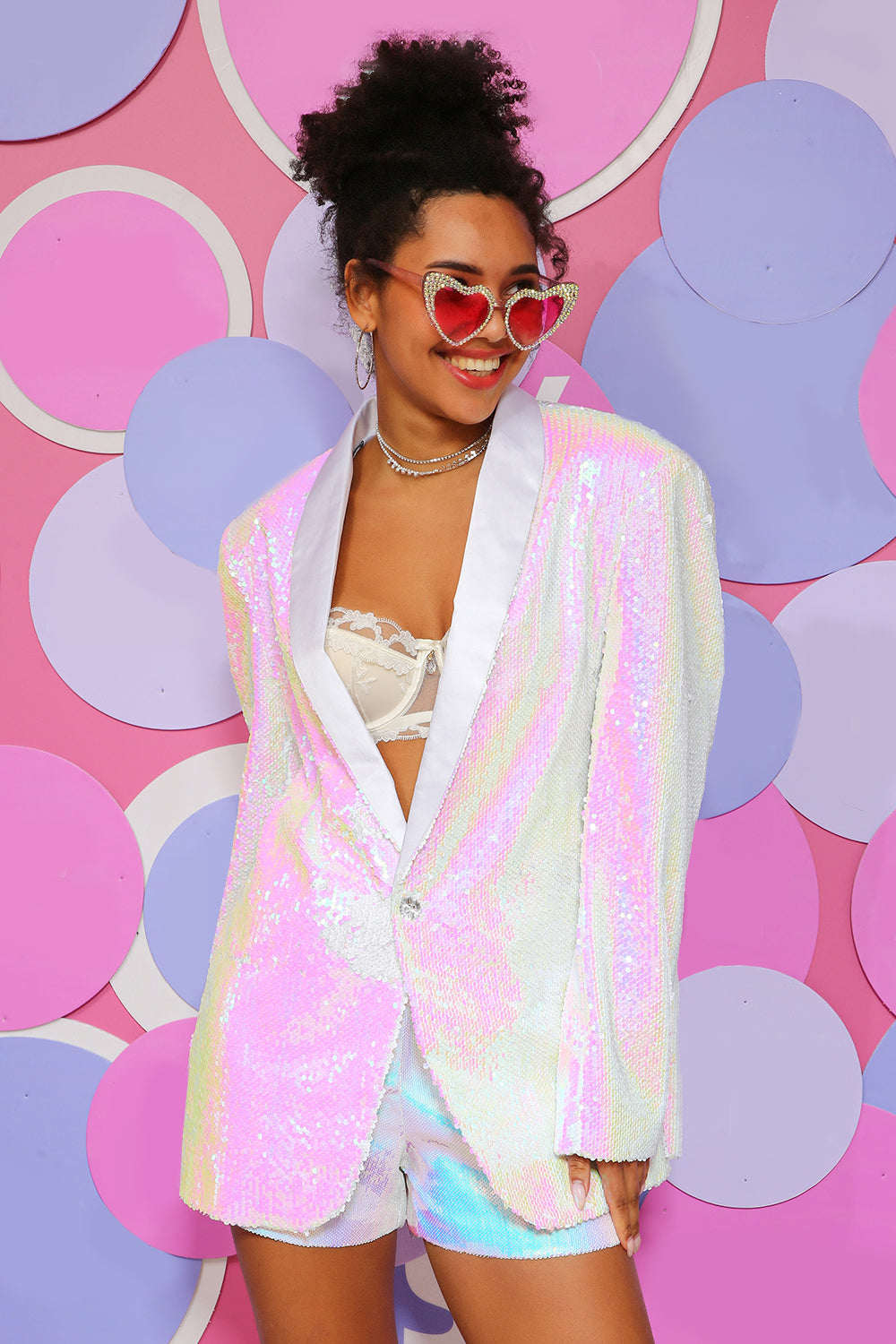 Vita paljetter En knapp Dam Blazer