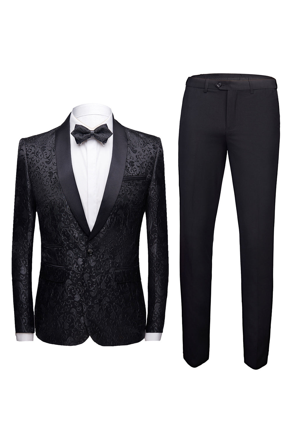 Vit Sjal Lapel Jacquard 2 Stycken Kostym Herr