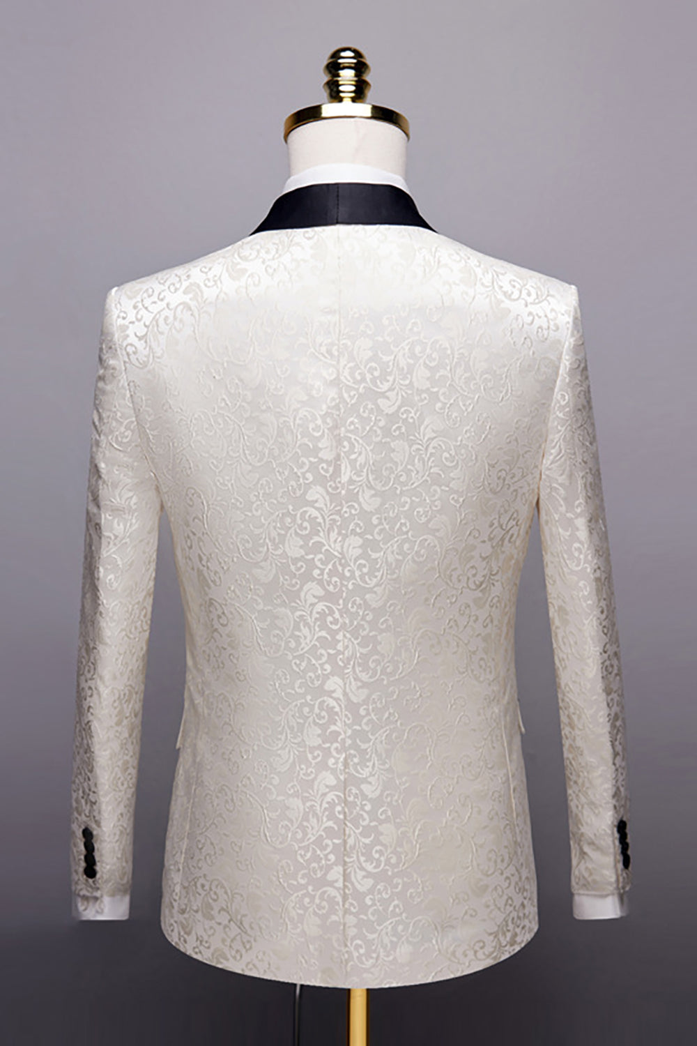 Vit Sjal Lapel Jacquard 2 Stycken Kostym Herr