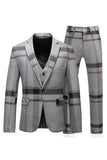 Grey Stripe Notched Lapel 3 Stycken Kostymer Herr