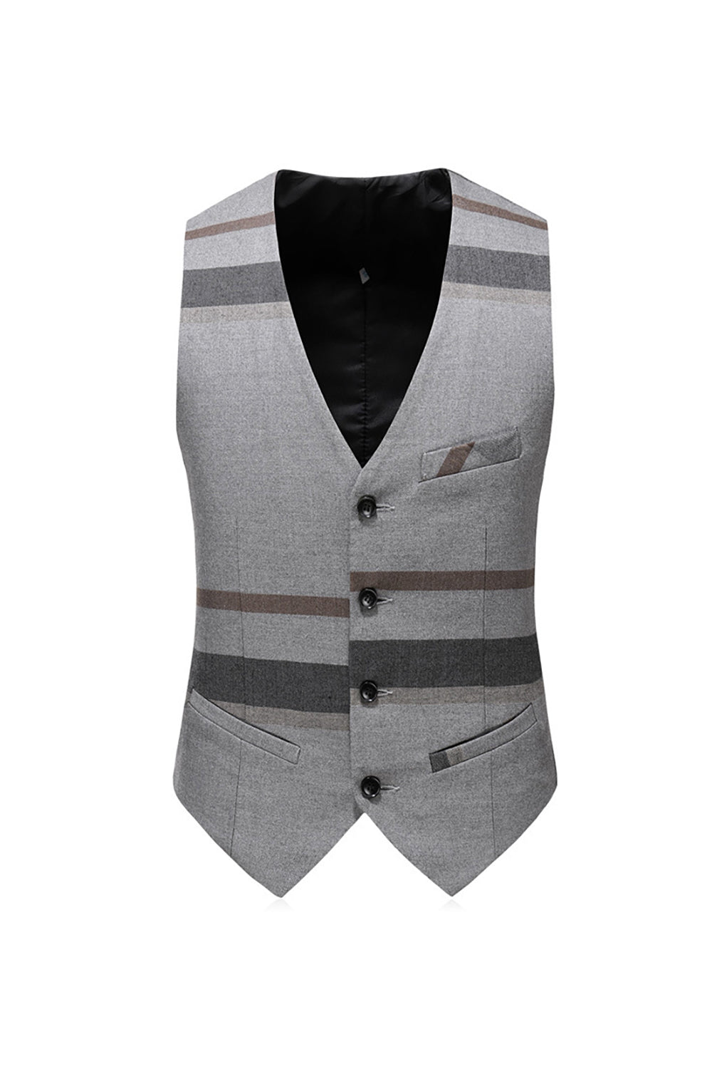 Grey Stripe Notched Lapel 3 Stycken Kostymer Herr