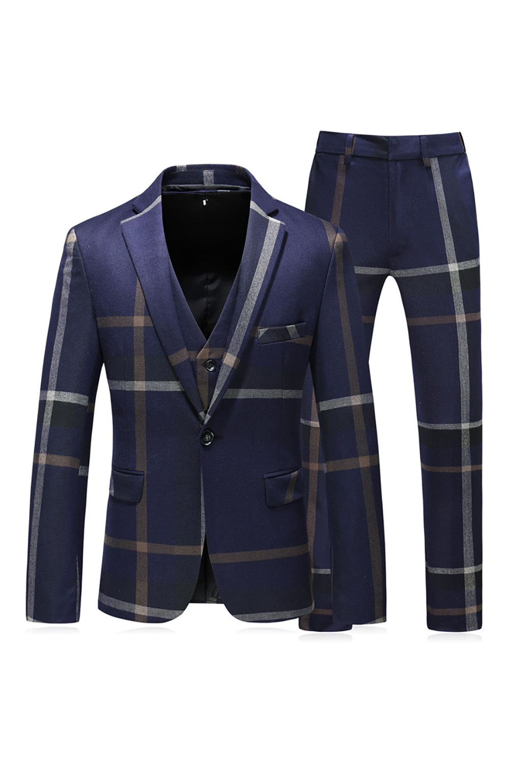 Grey Stripe Notched Lapel 3 Stycken Kostymer Herr