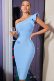 Himmelsblå Enaxlad Bodycon Cocktailklänning