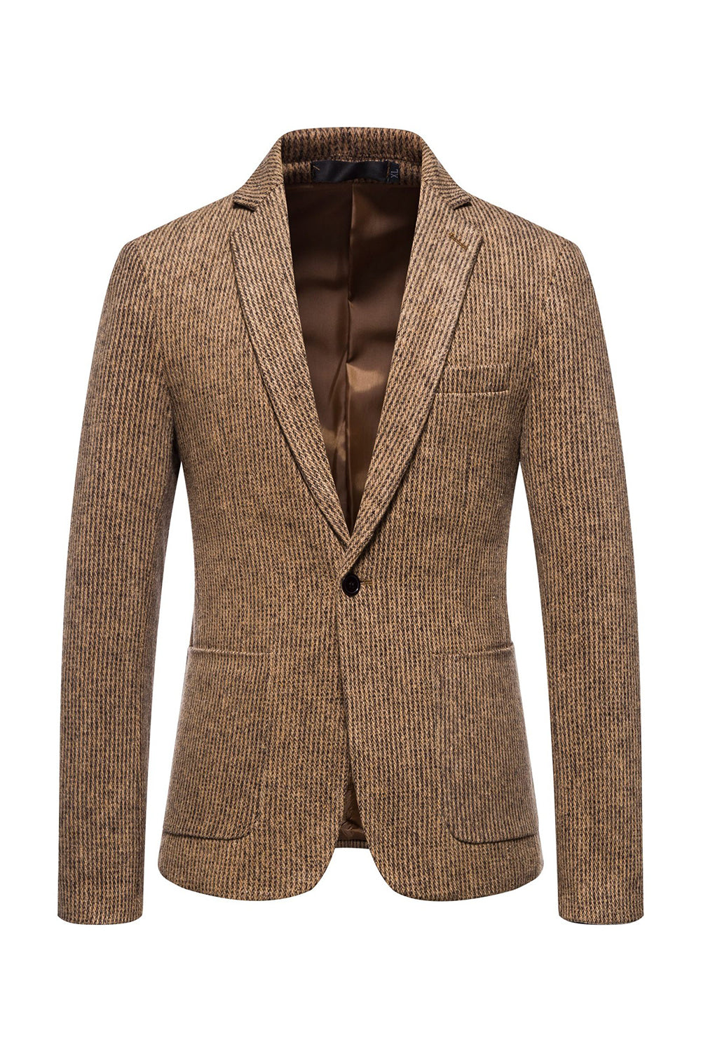 Khaki Tweed En Knapp Hackad Lapel Blazer Herr