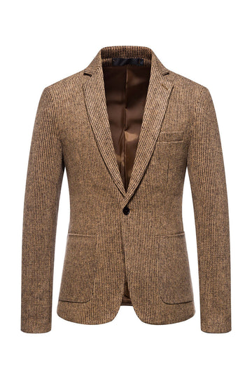 Khaki Tweed En Knapp Hackad Lapel Blazer Herr
