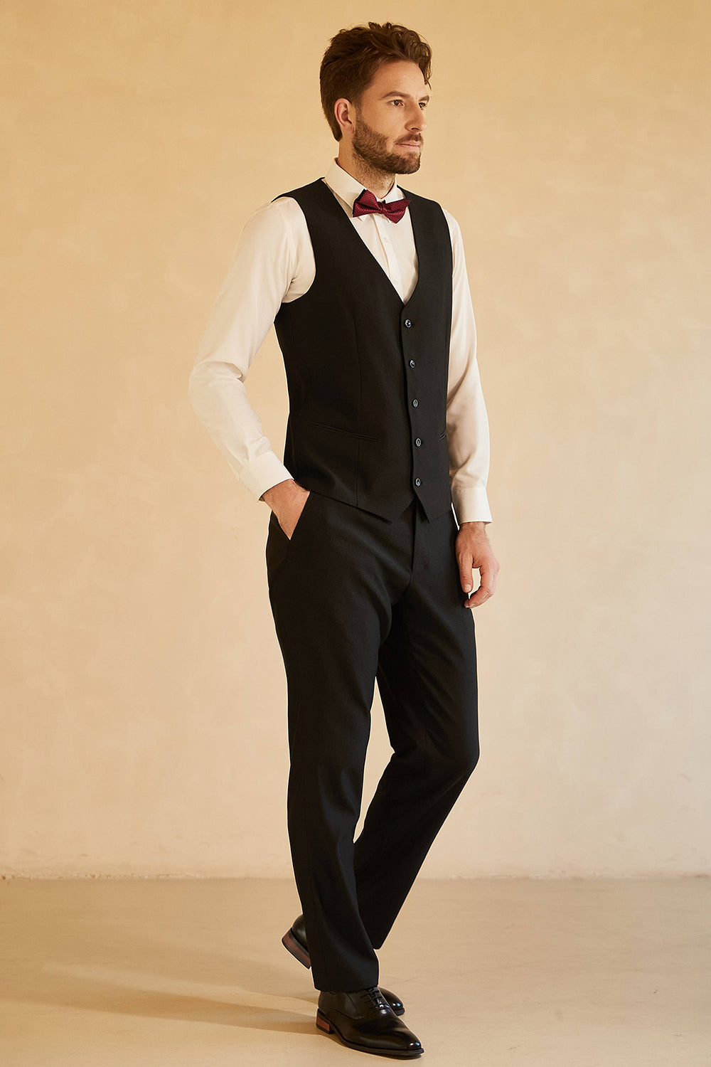 Svart 3-Delad Shawl Lapel Bröllopskostym Herr Tuxedo