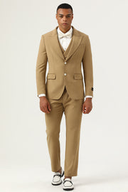 3 Piece Brown Single Breasted Peak Lapel Herrbaldräkter