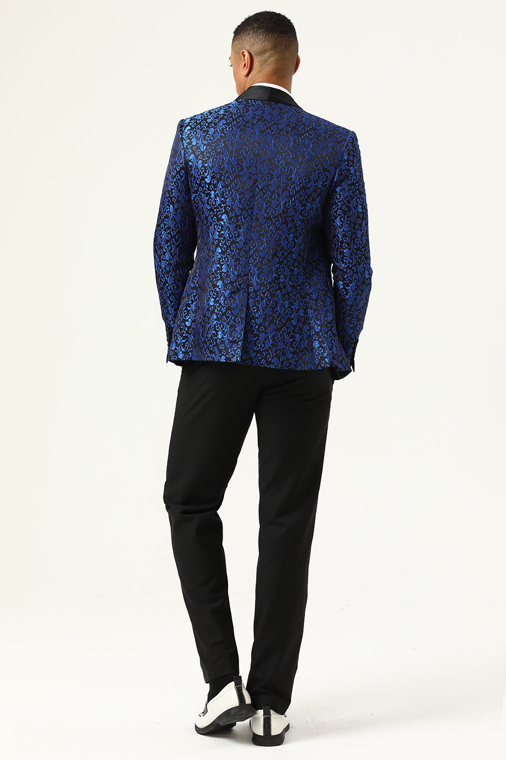 En knapp vit sjal Lapel Jacquard Herrbal Blazer