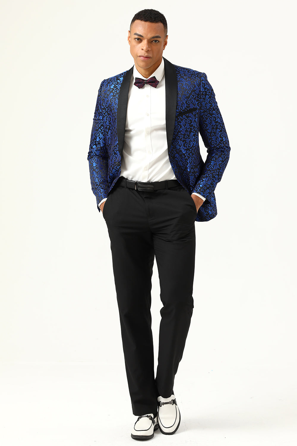 En knapp vit sjal Lapel Jacquard Herrbal Blazer