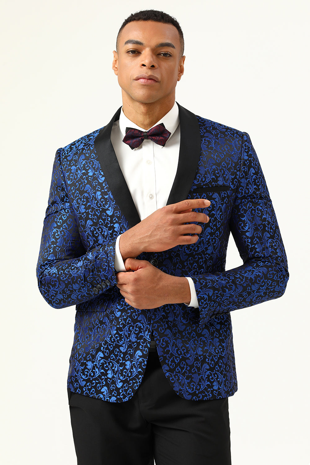 En knapp vit sjal Lapel Jacquard Herrbal Blazer