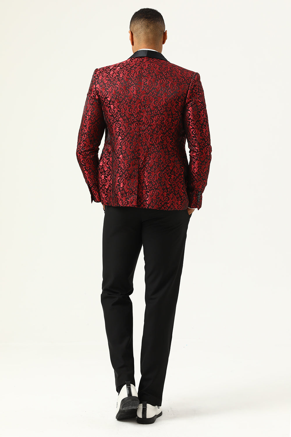 En knapp vit sjal Lapel Jacquard Herrbal Blazer