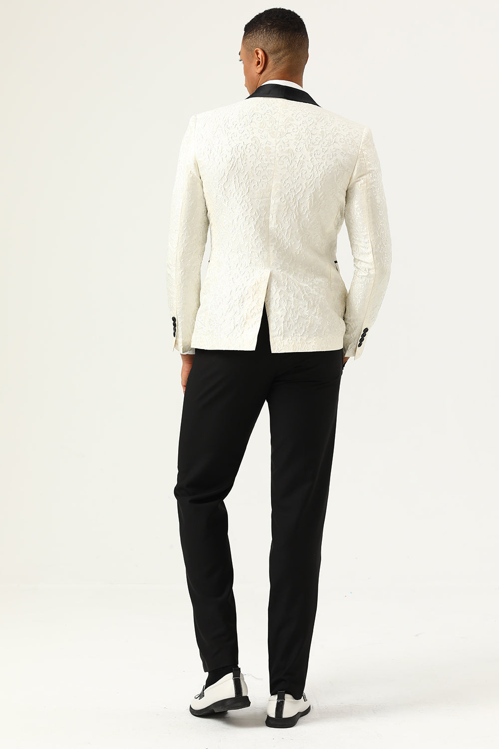 En knapp vit sjal Lapel Jacquard Herrbal Blazer
