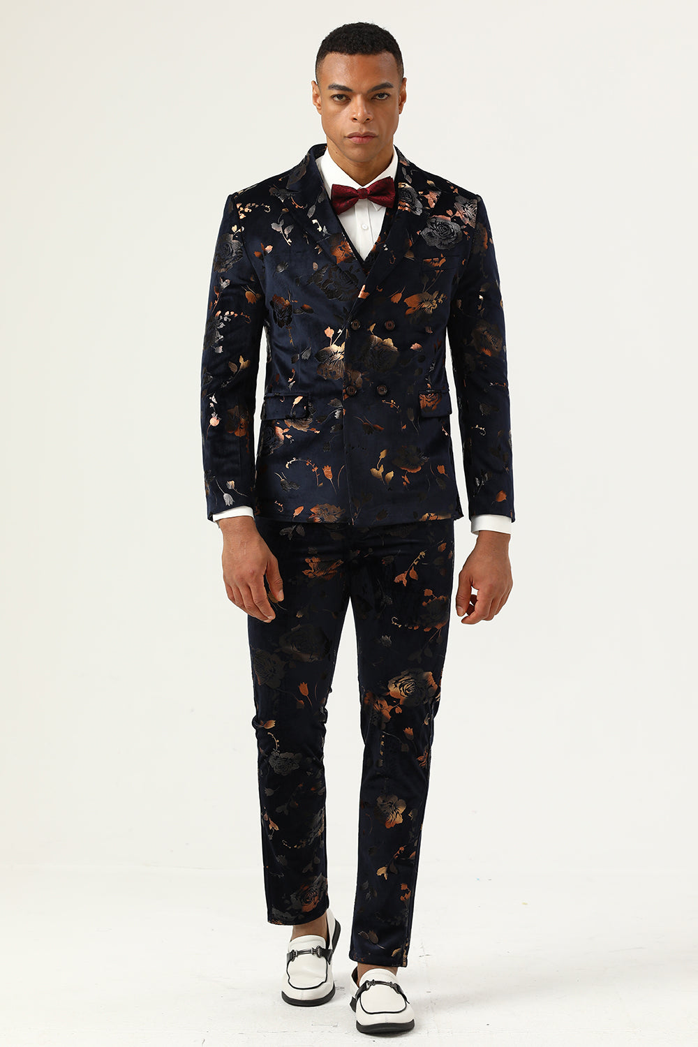 Svart hakad lapel dubbelknäppta herrbaldräkter