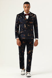 Svart hakad lapel dubbelknäppta herrbaldräkter