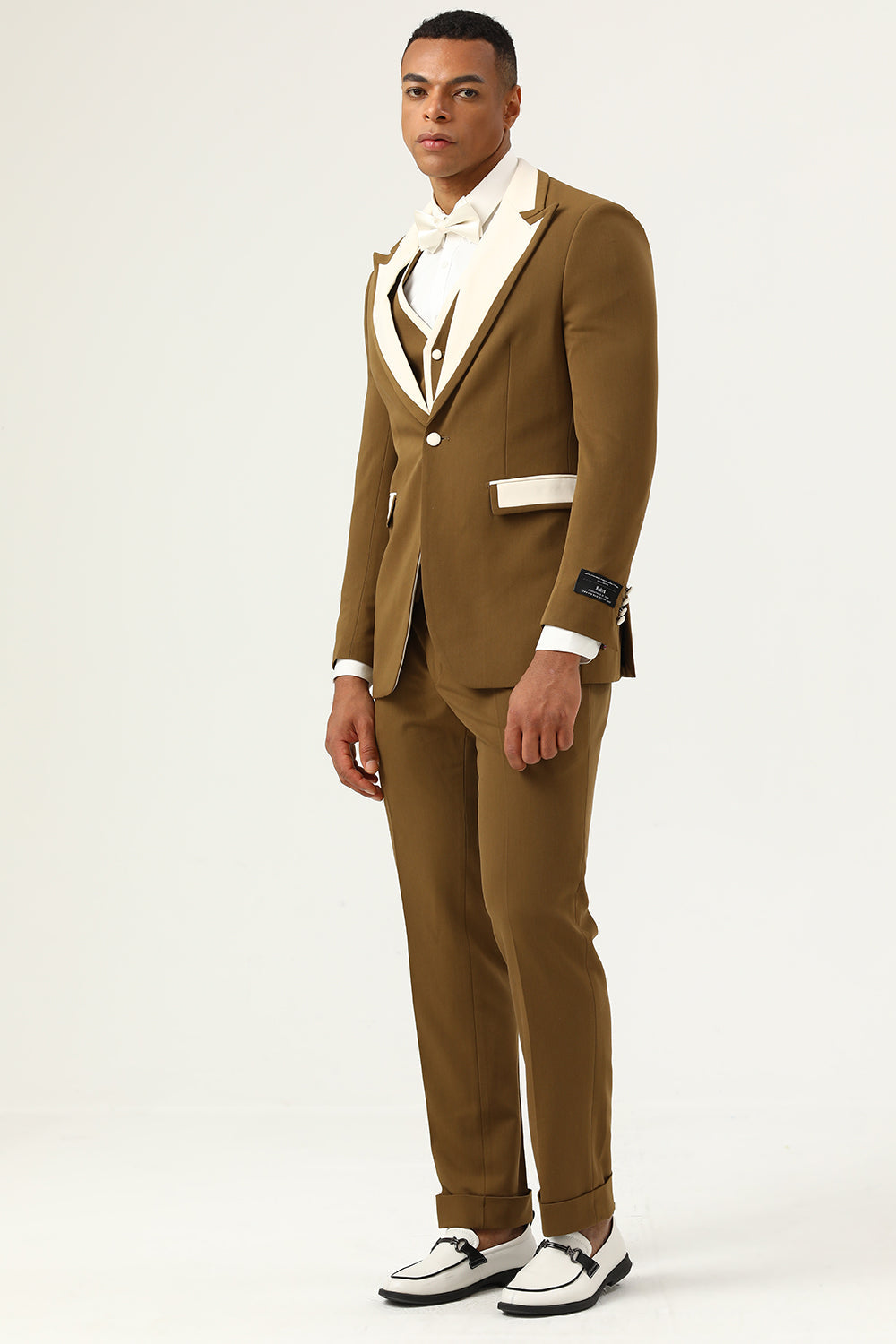 Brown Peak Lapel Single Button Herrbaldräkter
