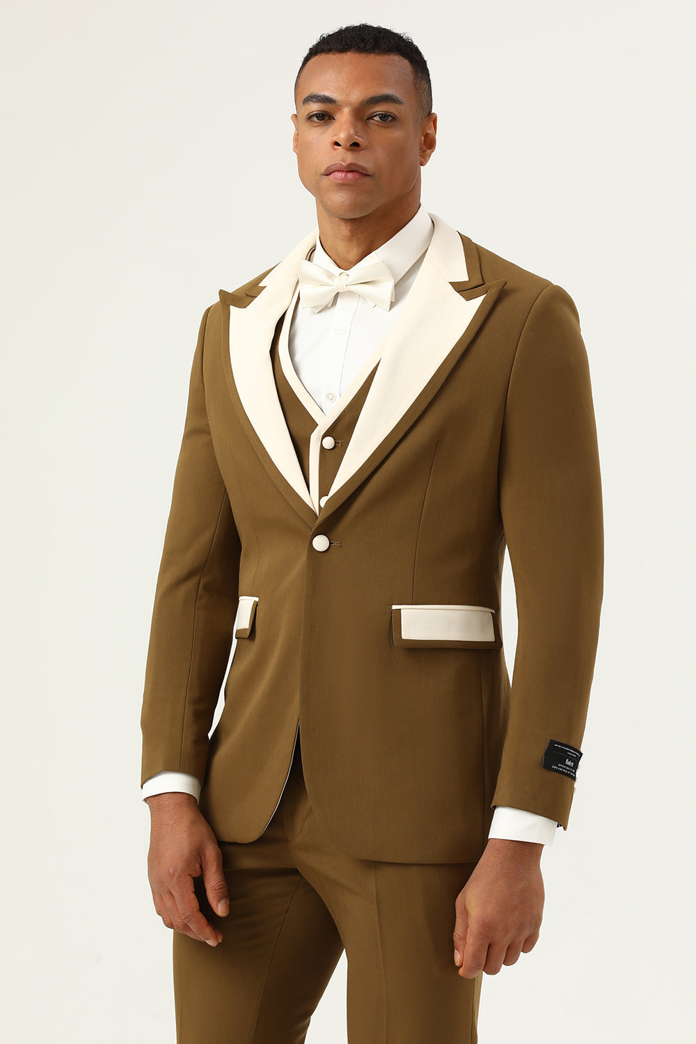 Brown Peak Lapel Single Button Herrbaldräkter