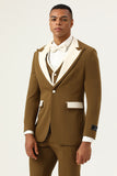 Brown Peak Lapel Single Button Herrbaldräkter