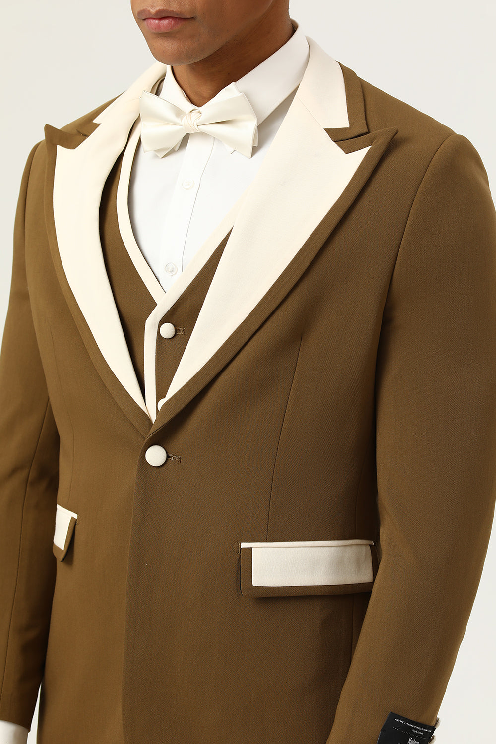 Brown Peak Lapel Single Button Herrbaldräkter