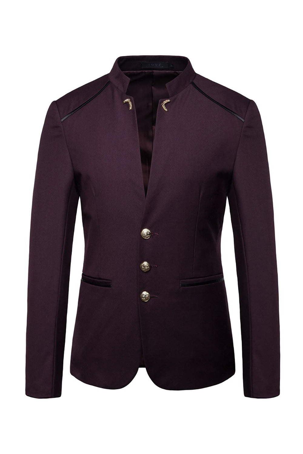 Marinblå Stand Collar Enkelknäppt Blazer Herr