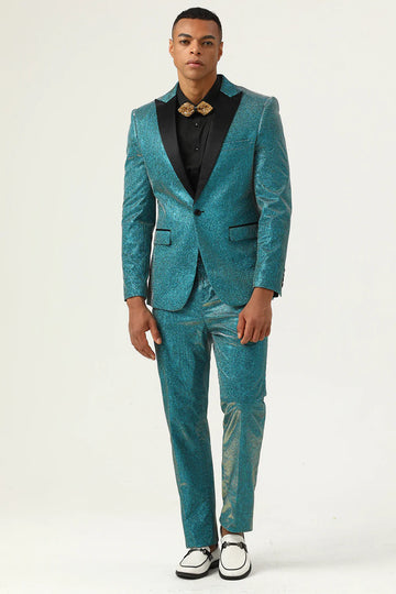 Glitter Peacock Blue Peak Lapel 2 stycken herrdräkter