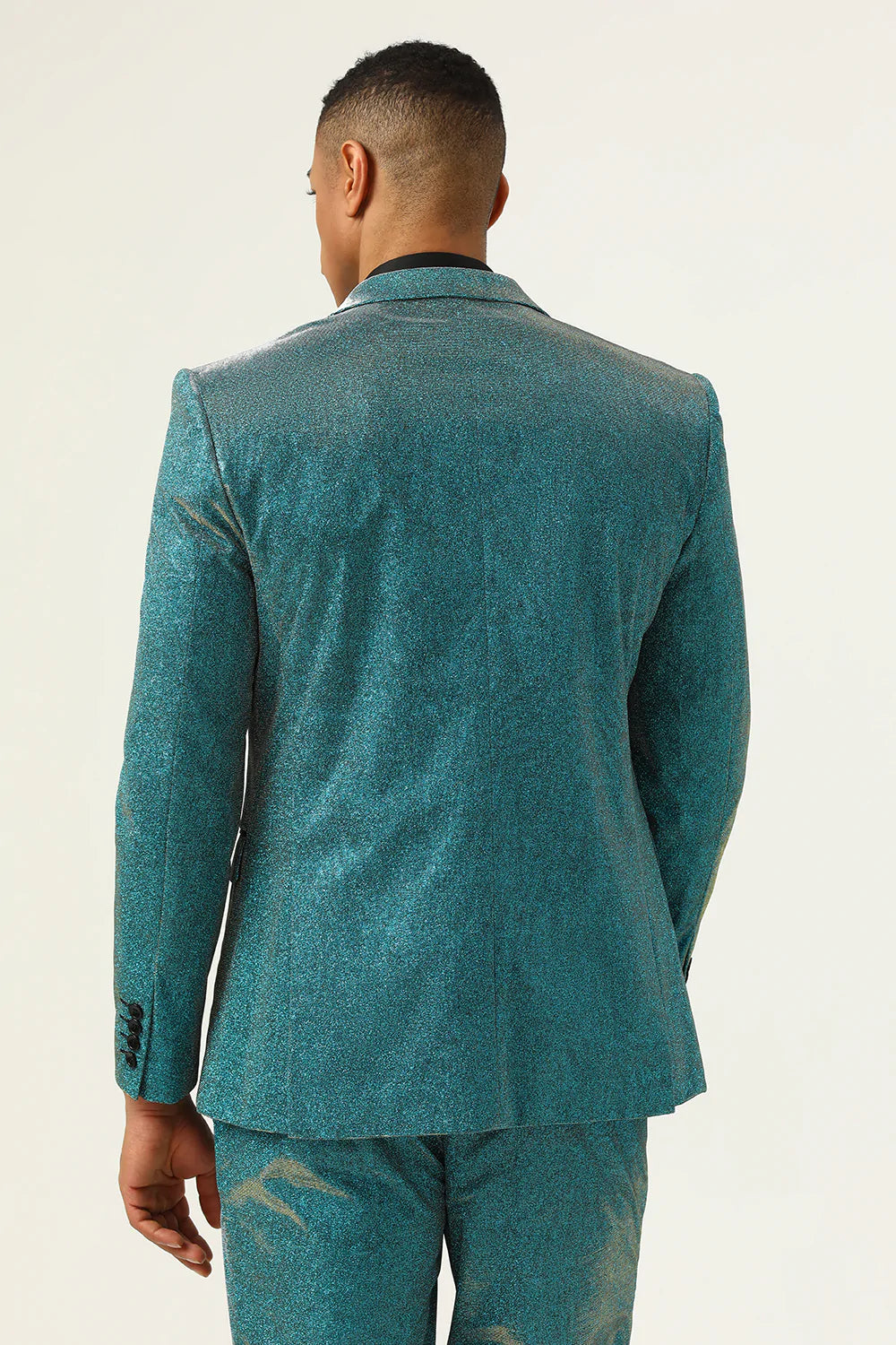 Glitter Peacock Blue Peak Lapel 2 stycken herrdräkter