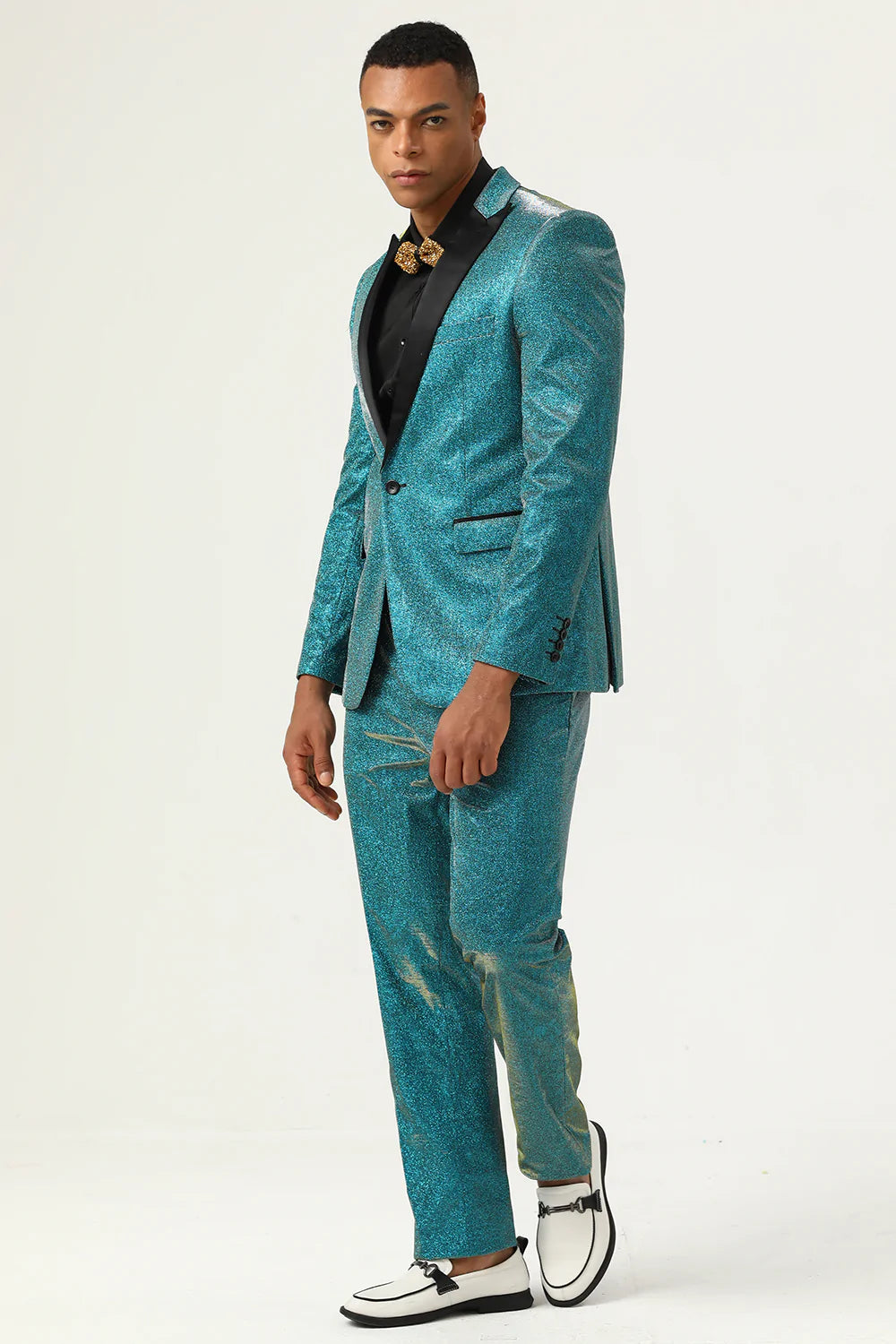 Glitter Peacock Blue Peak Lapel 2 stycken herrdräkter
